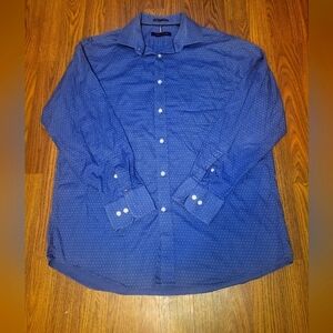 Tommy Hilfiger Men’s Blue White Dotted Button-Down Shirt Large 16 32/33 A87